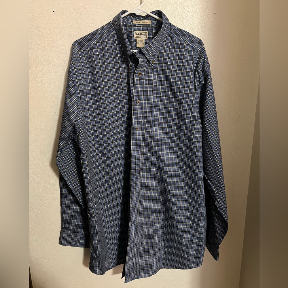LL BEAN Classic Long Sleeve Casual Button Down Plaid Shirt Blue Red Men's Sz XLT